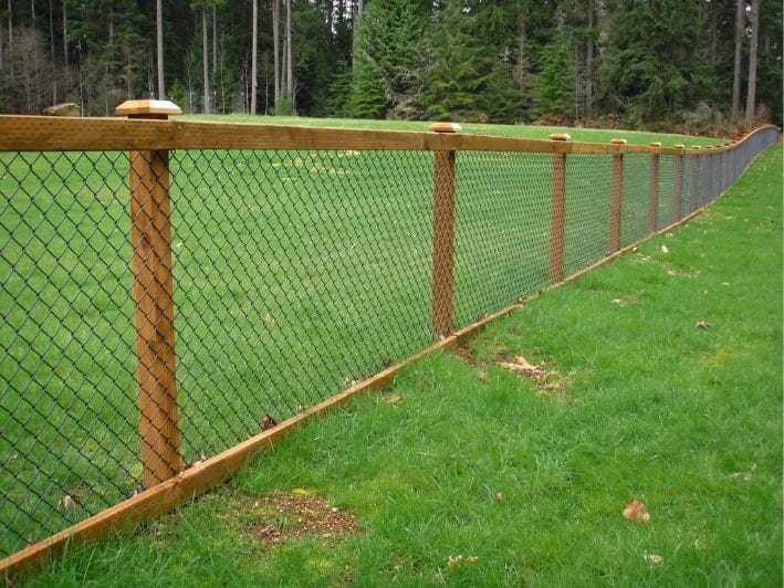 Decorative wood-framed chain-link fence