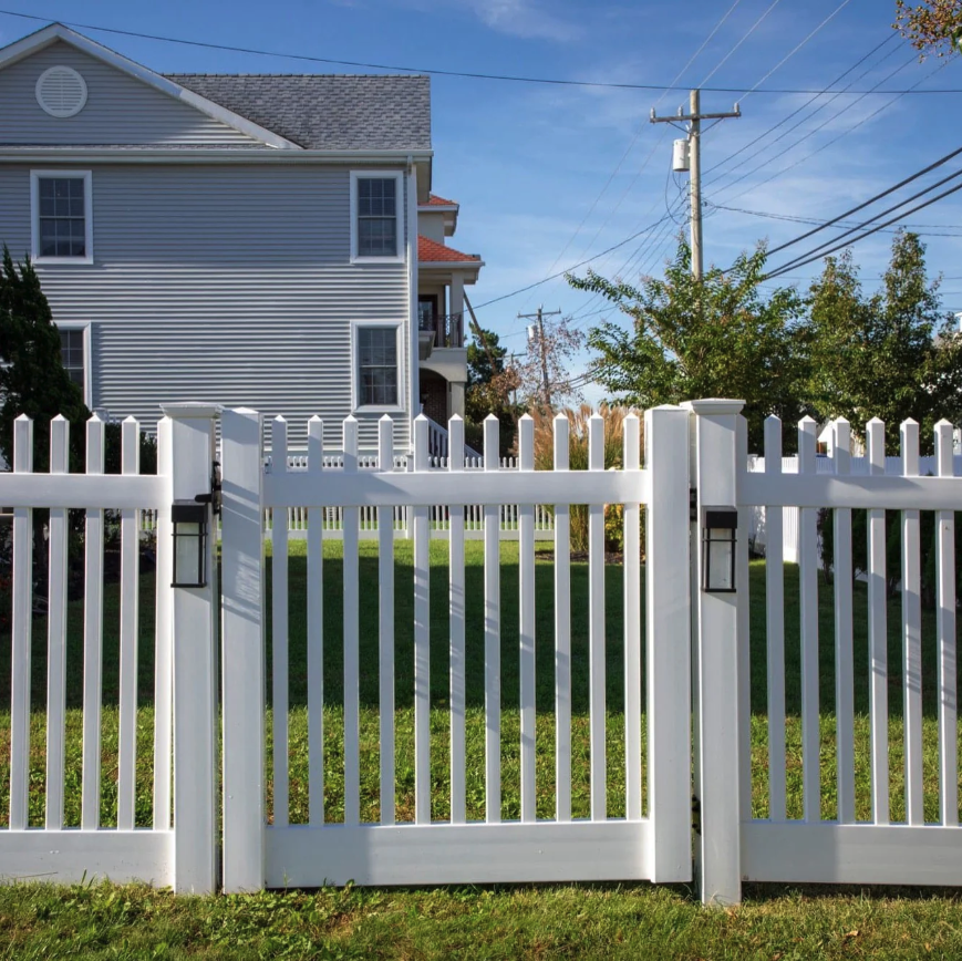 White picket scalloped gate