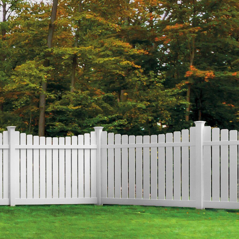White vinyl semi-privacy fence, scalloped top